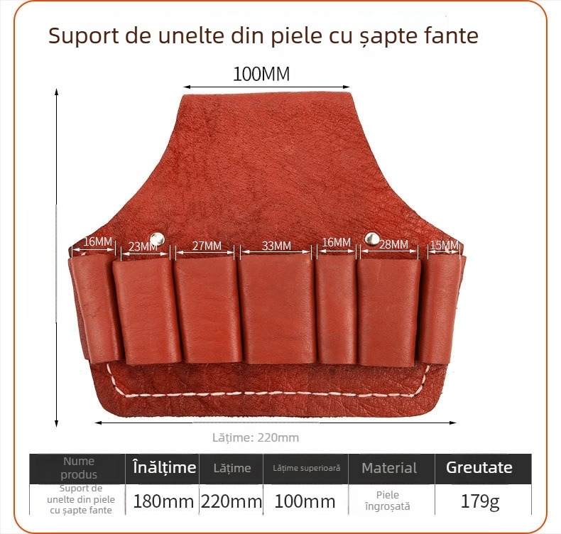 Curea de electrician din piele naturală cu husă pentru unelte și capac pentru clește, set de 5–7 piese