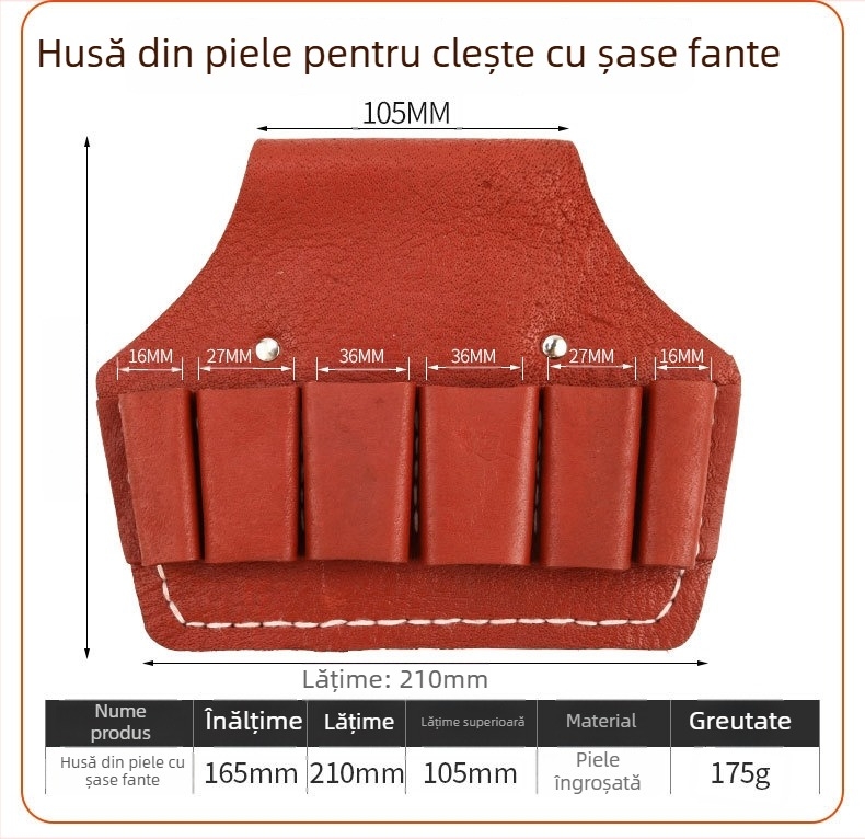 Curea de electrician din piele naturală cu husă pentru unelte și capac pentru clește, set de 5–7 piese