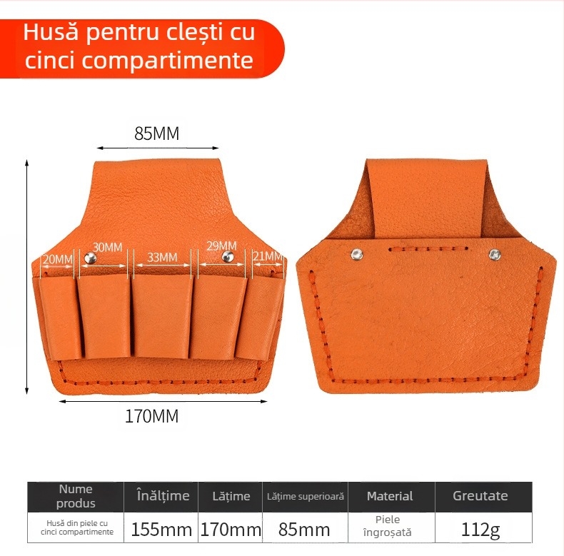 Curea de electrician din piele naturală cu husă pentru unelte și capac pentru clește, set de 5–7 piese