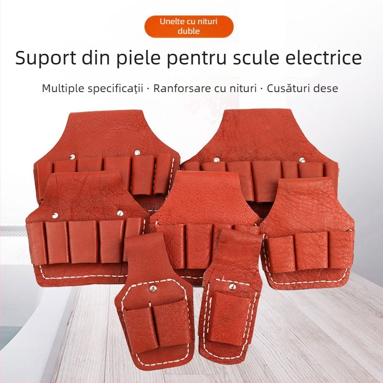 Curea de electrician din piele naturală cu husă pentru unelte și capac pentru clește, set de 5–7 piese