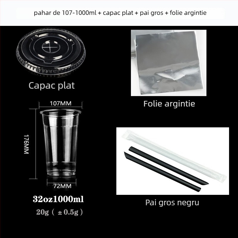 Pahar PET de unică folosință pentru cafea în stil thailandez cu gheață și ceai cu lapte verde thailandez, cu transparență înaltă, pentru băuturi reci.