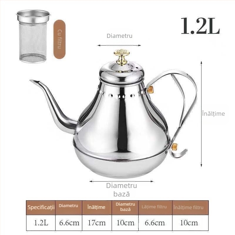 Ceainic din oțel inoxidabil cu filtru, stil restaurant, gură fină pentru prepararea ceaiului