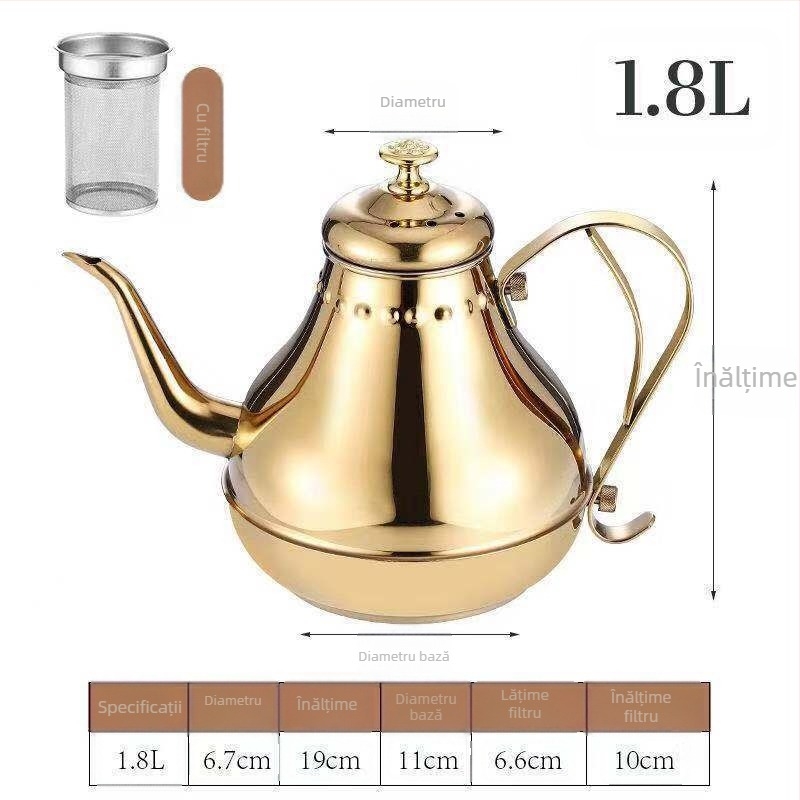 Ceainic din oțel inoxidabil cu filtru, stil restaurant, gură fină pentru prepararea ceaiului