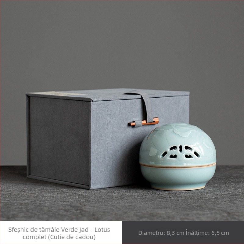 Arzător de tămâie Celadon din ceramică, cu capac din cupru, pentru uz casnic, aromaterapie cu parfum de santal