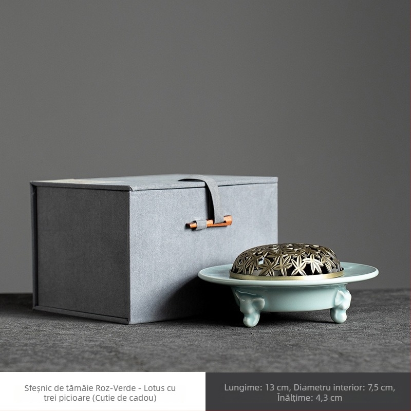 Arzător de tămâie Celadon din ceramică, cu capac din cupru, pentru uz casnic, aromaterapie cu parfum de santal