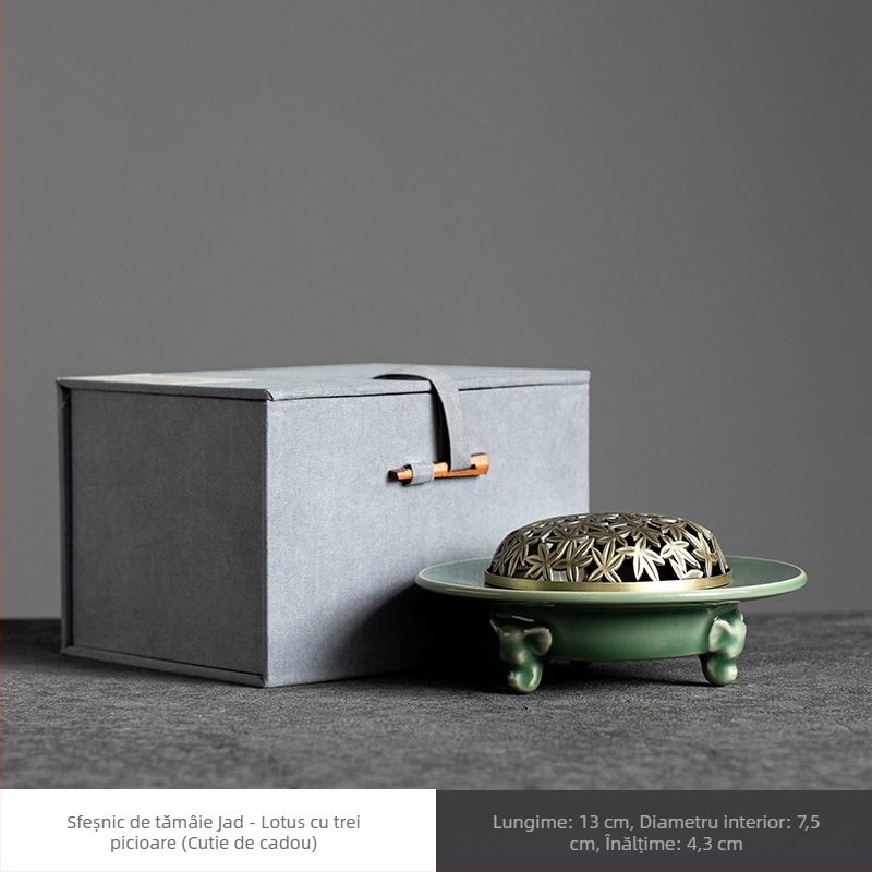 Arzător de tămâie Celadon din ceramică, cu capac din cupru, pentru uz casnic, aromaterapie cu parfum de santal