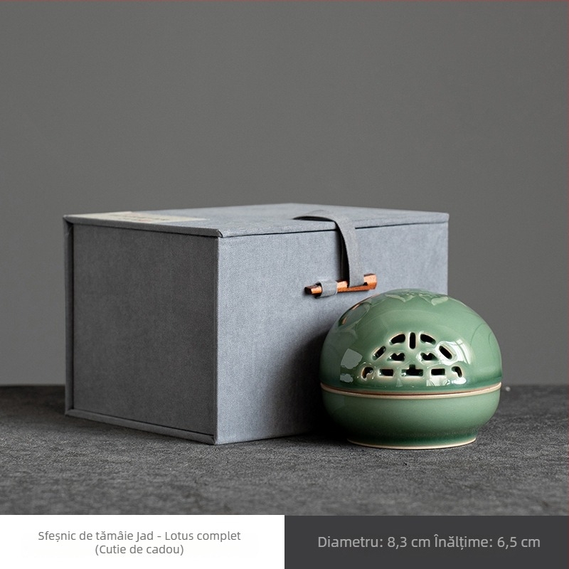 Arzător de tămâie Celadon din ceramică, cu capac din cupru, pentru uz casnic, aromaterapie cu parfum de santal