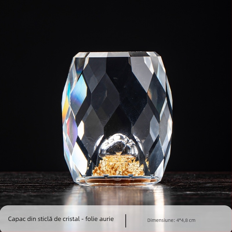 Sticlă de cristal cu motiv Lună Iepuraș — suport pentru capacul de ceai, bol cu capac pentru ceai și decor pentru strecurătorul de ceai cu folie de aur