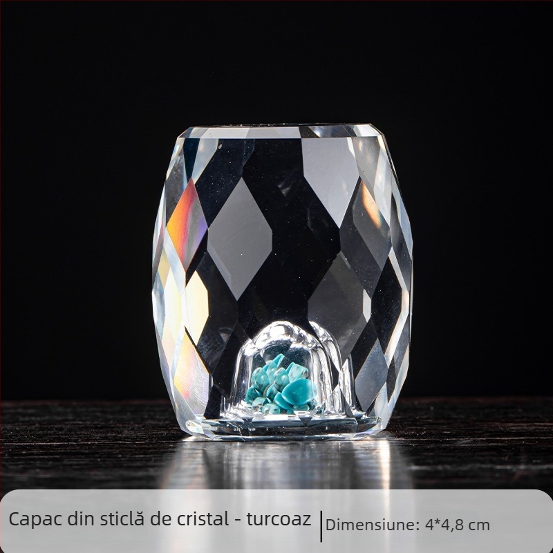 Sticlă de cristal cu motiv Lună Iepuraș — suport pentru capacul de ceai, bol cu capac pentru ceai și decor pentru strecurătorul de ceai cu folie de aur