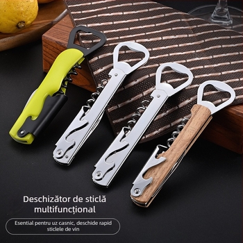 Set portabil multifuncțional deschizător de sticle cu cap de creveți, pentru vin și bere, cu un cuțit mic