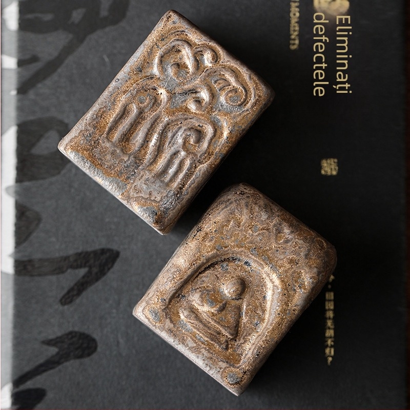 Suport mare pentru capac de ceainic din lut purpur, suport metalic pentru capac și bol ceramic antic cu capac — accesorii pentru ceremonia ceaiului