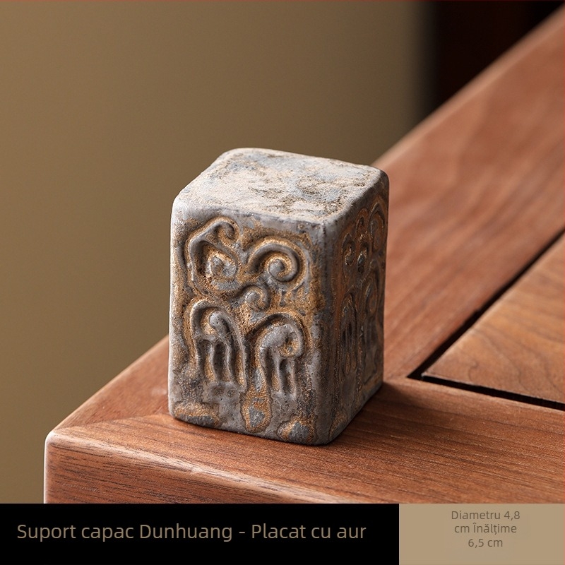 Suport mare pentru capac de ceainic din lut purpur, suport metalic pentru capac și bol ceramic antic cu capac — accesorii pentru ceremonia ceaiului