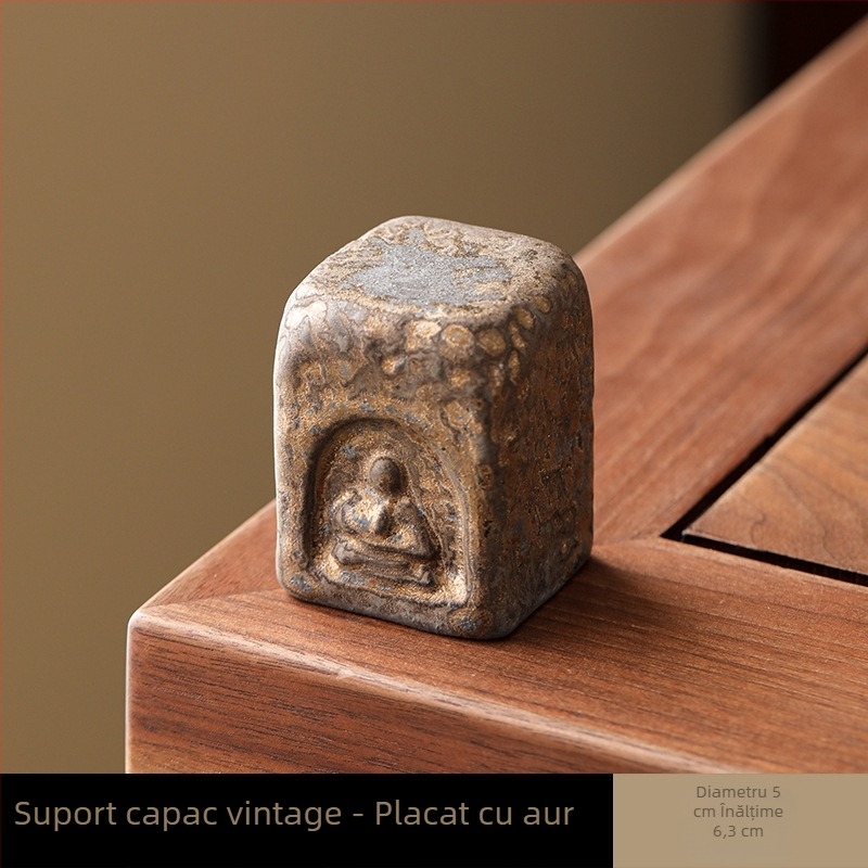 Suport mare pentru capac de ceainic din lut purpur, suport metalic pentru capac și bol ceramic antic cu capac — accesorii pentru ceremonia ceaiului