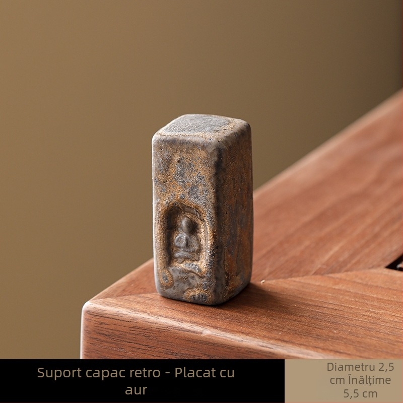 Suport mare pentru capac de ceainic din lut purpur, suport metalic pentru capac și bol ceramic antic cu capac — accesorii pentru ceremonia ceaiului