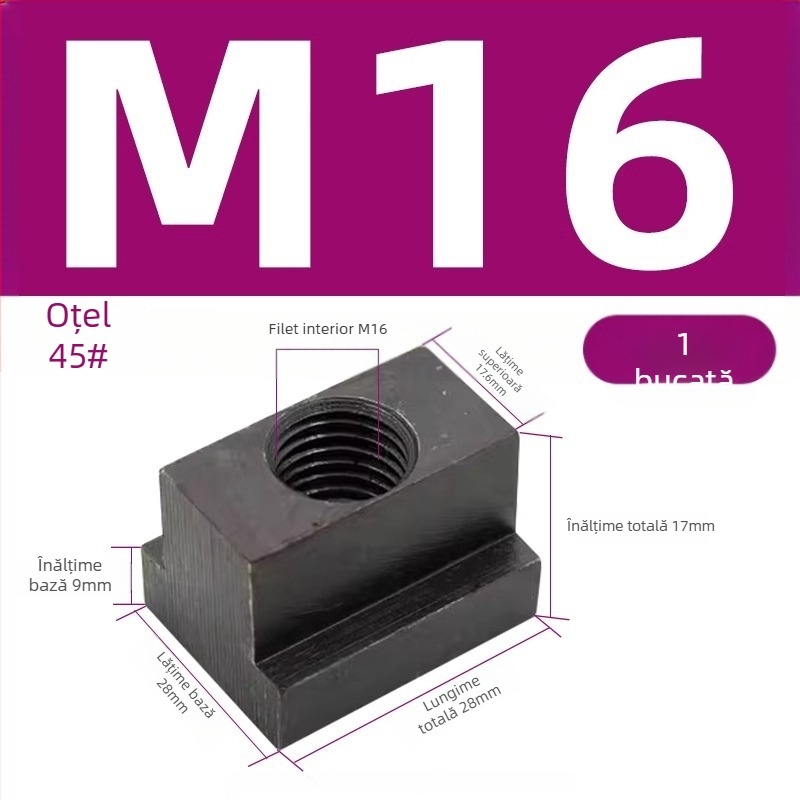 Placă de presiune pentru piuliță în formă de T, bloc trapezoidal, M8–M27