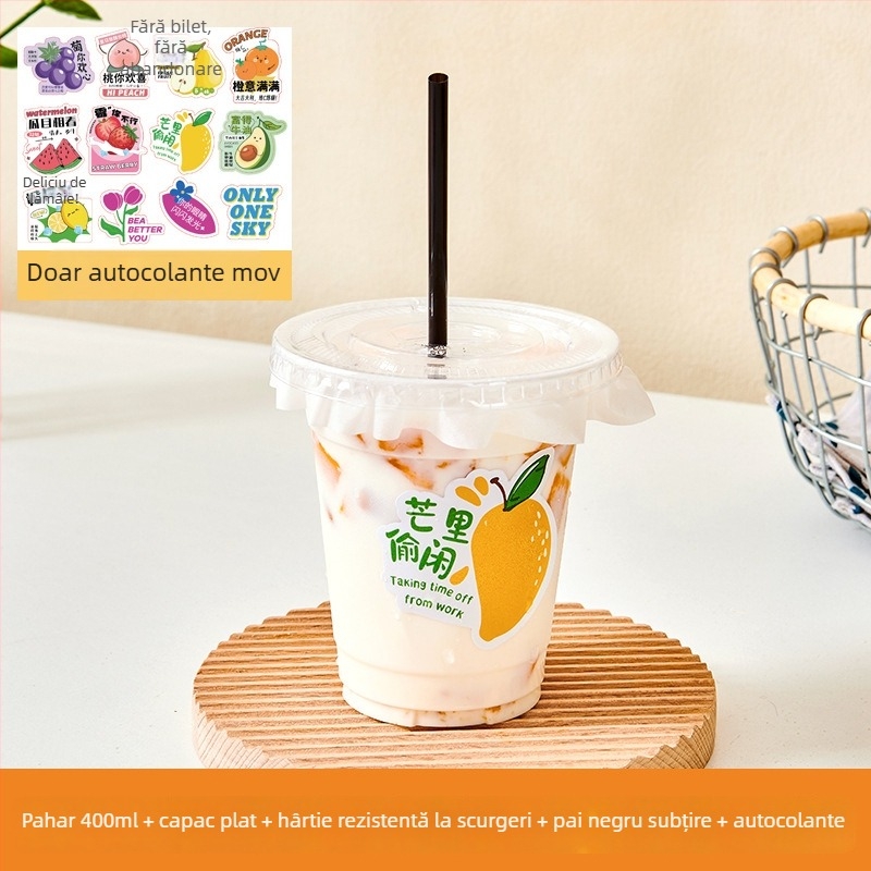 Pahar plastic de unică folosință pentru suc de portocale, transparent, diametru 98 mm, cu capac, pentru uz comercial