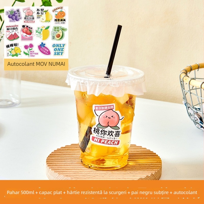 Pahar plastic de unică folosință pentru suc de portocale, transparent, diametru 98 mm, cu capac, pentru uz comercial