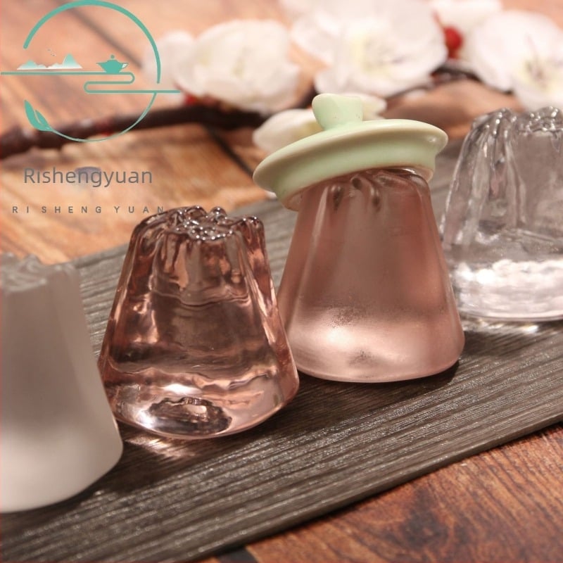 Capac din sticla cristal cu simbolul norocului și suport pentru capac – ornament decorativ pentru ceremonia ceaiului