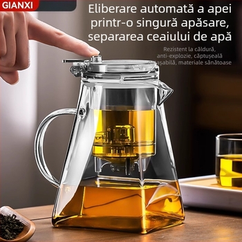Ceainic din sticlă borosilicat cu infuzor, pentru uz casnic, stil simplu