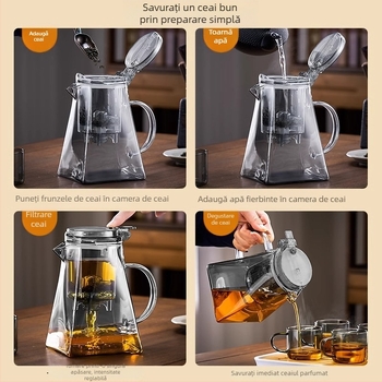 Ceainic din sticlă borosilicat cu infuzor, pentru uz casnic, stil simplu