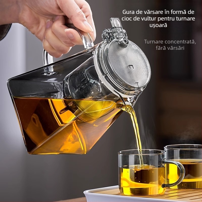 Ceainic din sticlă borosilicat cu infuzor, pentru uz casnic, stil simplu