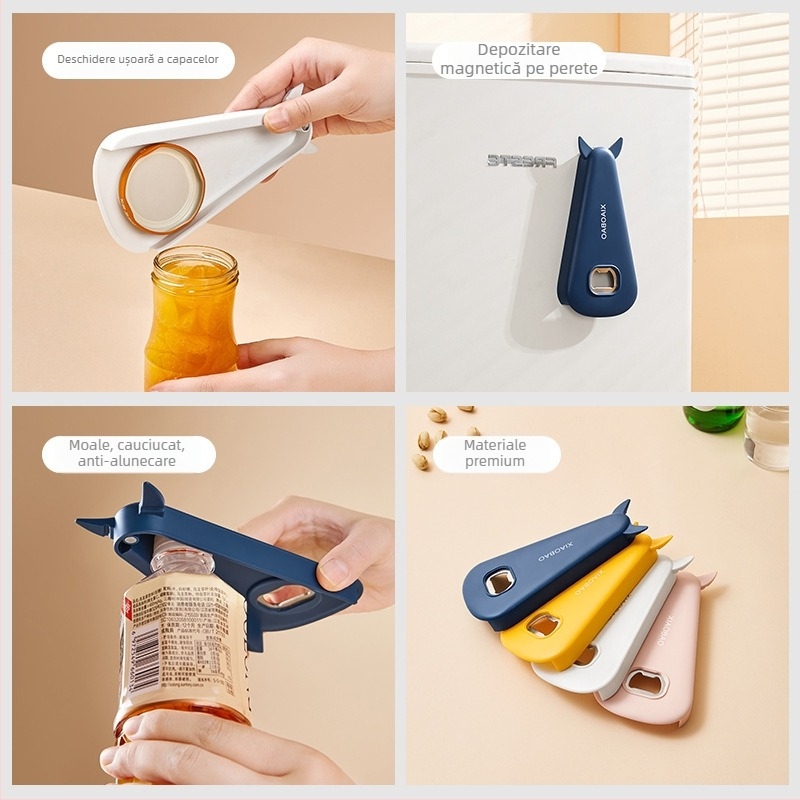 Deschizător magnetic pentru sticle – unelte de bucătărie multifuncționale pentru bere și conserve, potrivit pentru sticle mari și mici, priză antiderapantă și dispozitiv de înșuruit capacele