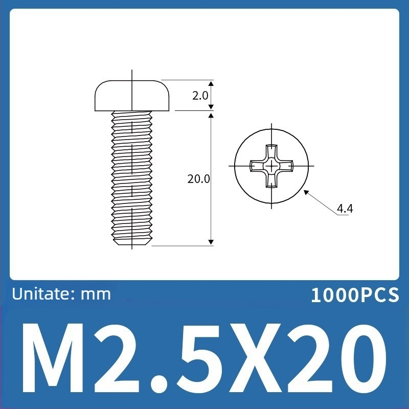 M2.5 șurub din nailon cu cap rotund, șurub cu cap cruce (Phillips), piuliță din nailon, șurub izolant din plastic