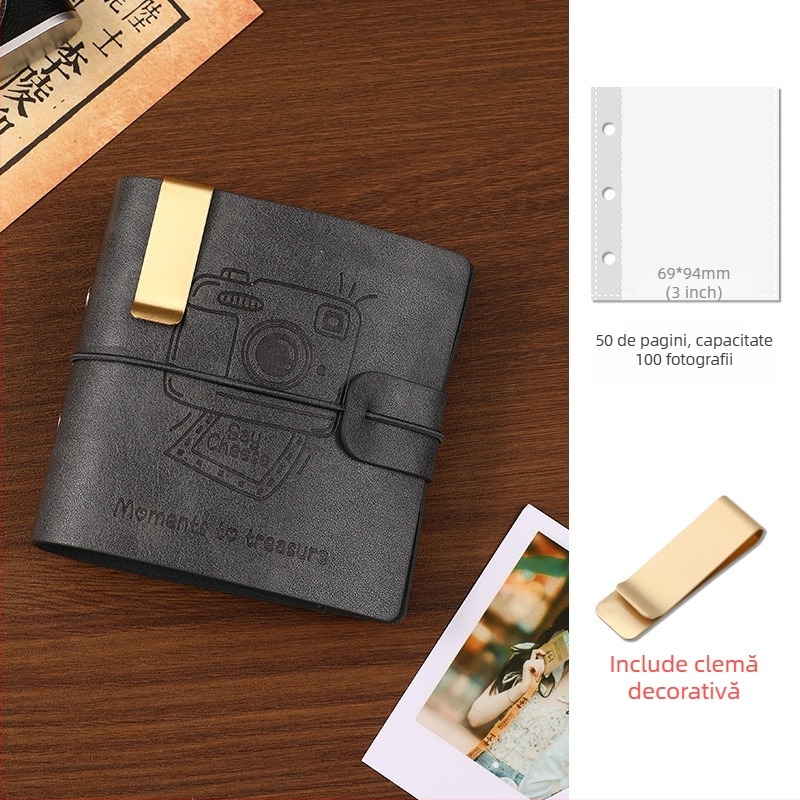 Album retro cu pagini detașabile, capacitate mare pentru fotografii Polaroid, album DIY pentru carduri de călătorie de 3 inci