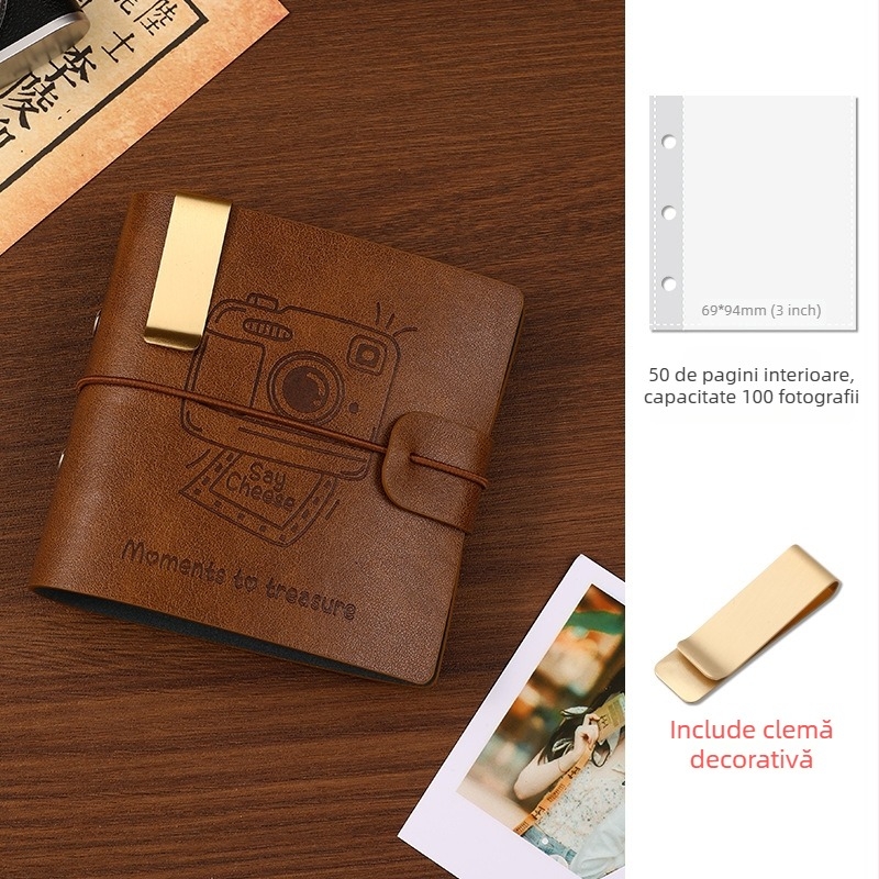 Album retro cu pagini detașabile, capacitate mare pentru fotografii Polaroid, album DIY pentru carduri de călătorie de 3 inci
