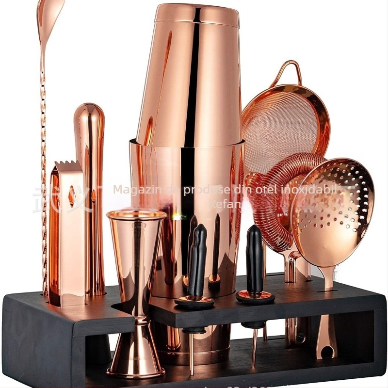 Set Boston din oțel inoxidabil multicolor pentru cocktailuri, shaker și instrumente de bar, 14 piese