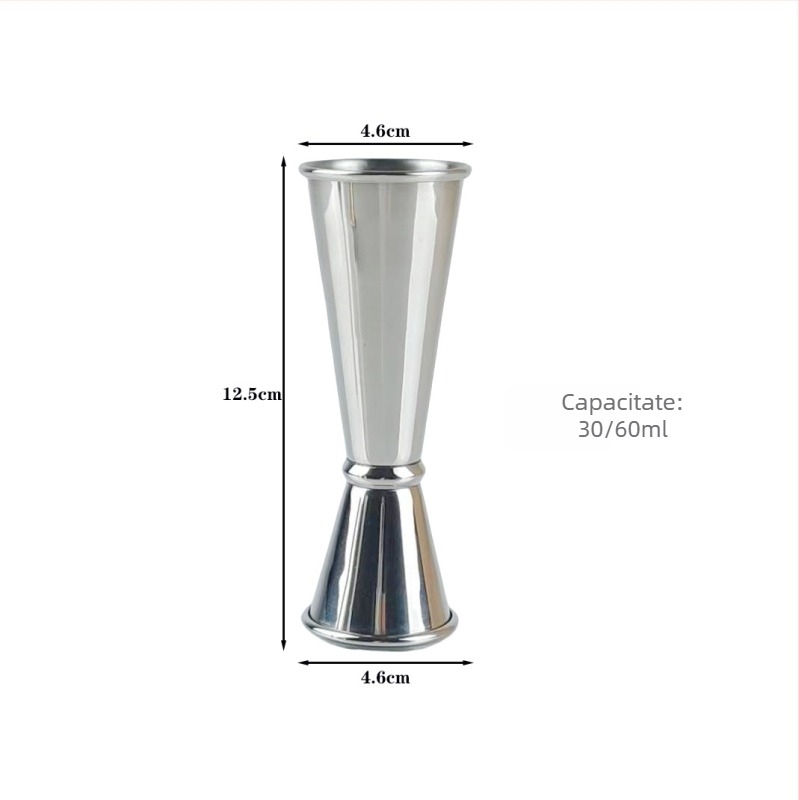 Măsurător pentru cocktail din oțel inoxidabil 304, cu două capete, scări 30/60 ml și margine îndoită în inel, pentru uncii