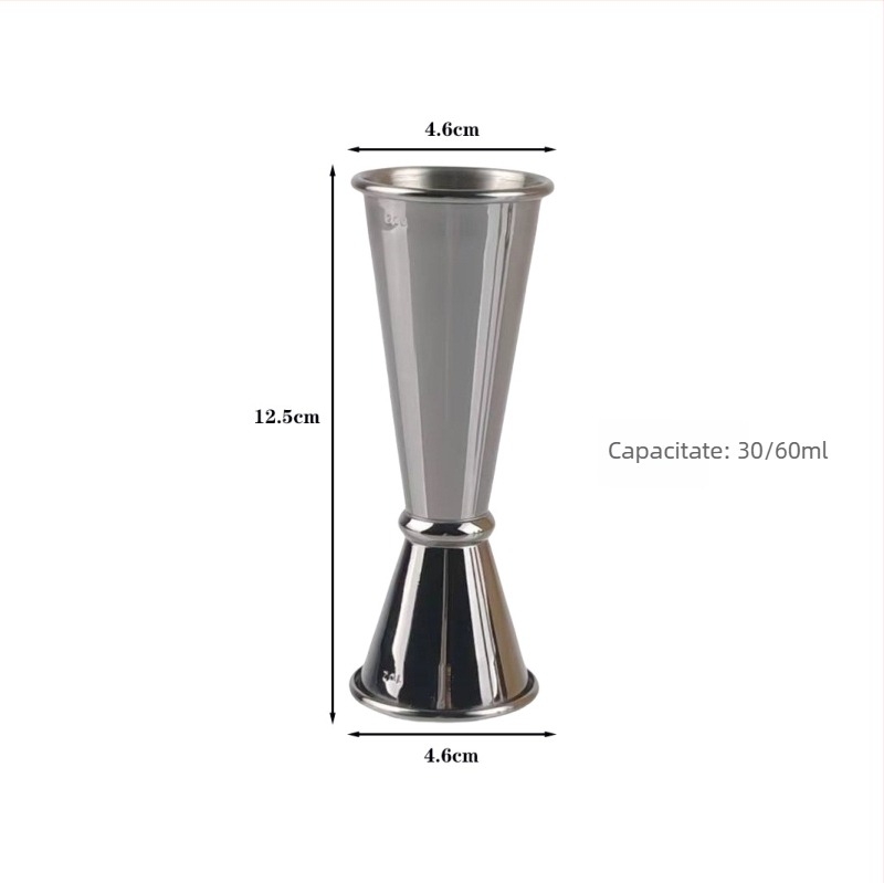 Măsurător pentru cocktail din oțel inoxidabil 304, cu două capete, scări 30/60 ml și margine îndoită în inel, pentru uncii