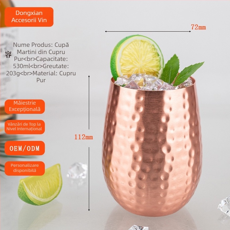 Pahar mini Moscow Mule din cupru pentru cocktailuri și bere, stil retro Bloom, capacitate 401–500 ml, opțiune de personalizare a logo-ului