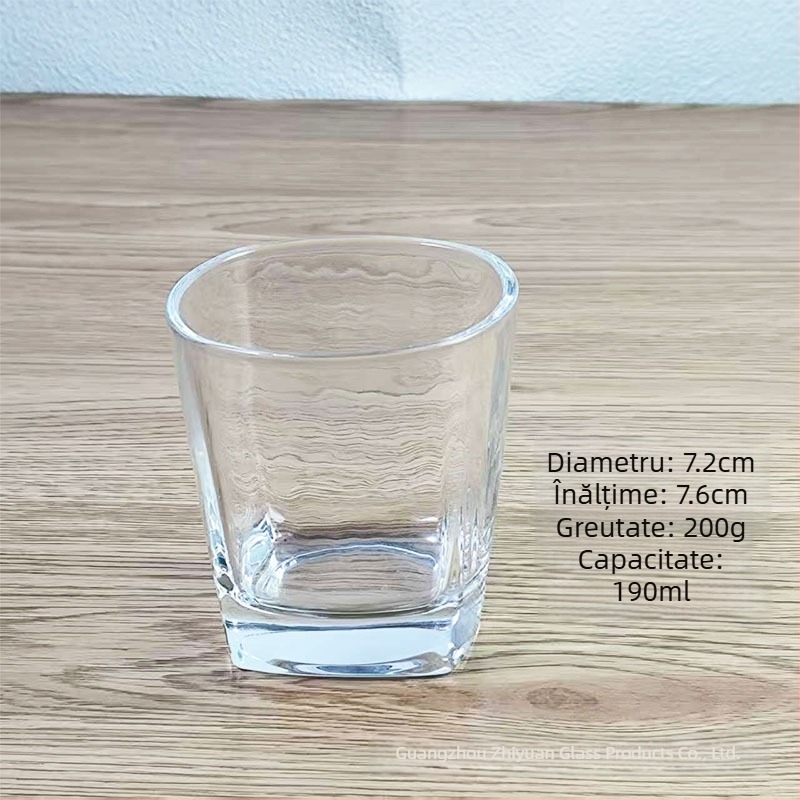 Pahar pătrat din sticlă groasă, transparent pentru apă, suc, lapte, whisky și bere, 301–400 ml