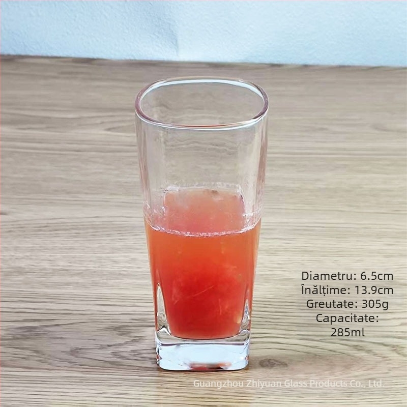 Pahar pătrat din sticlă groasă, transparent pentru apă, suc, lapte, whisky și bere, 301–400 ml