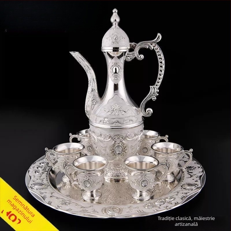 Set de băut din opt piese cu cană de argint pentru vin și pahare mici, stil clasic chinezesc, pentru uz casnic și cadou decorativ