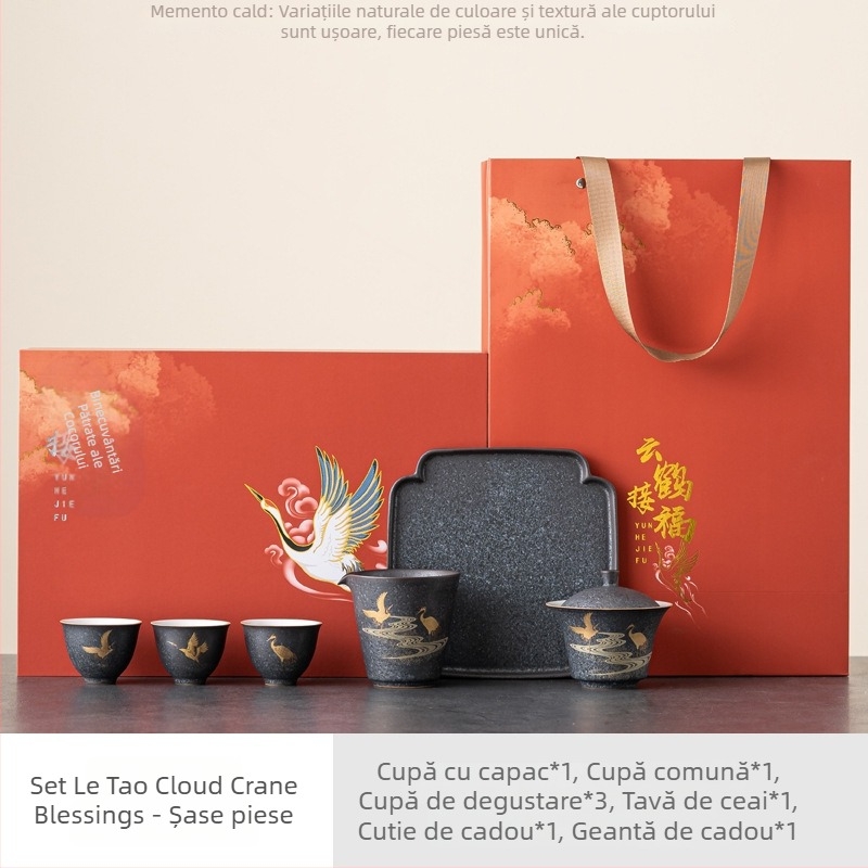 Set Gongfu de ceai din ceramică cu ceainic și fierbător într-o cutie cadou premium