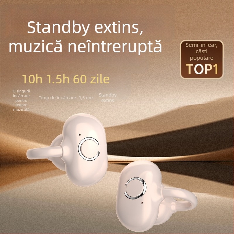 Căști sport cu clip Bluetooth 5.4, design semi-in-ear, confort pentru purtare îndelungată, stil clip, compatibile cu Android și iOS