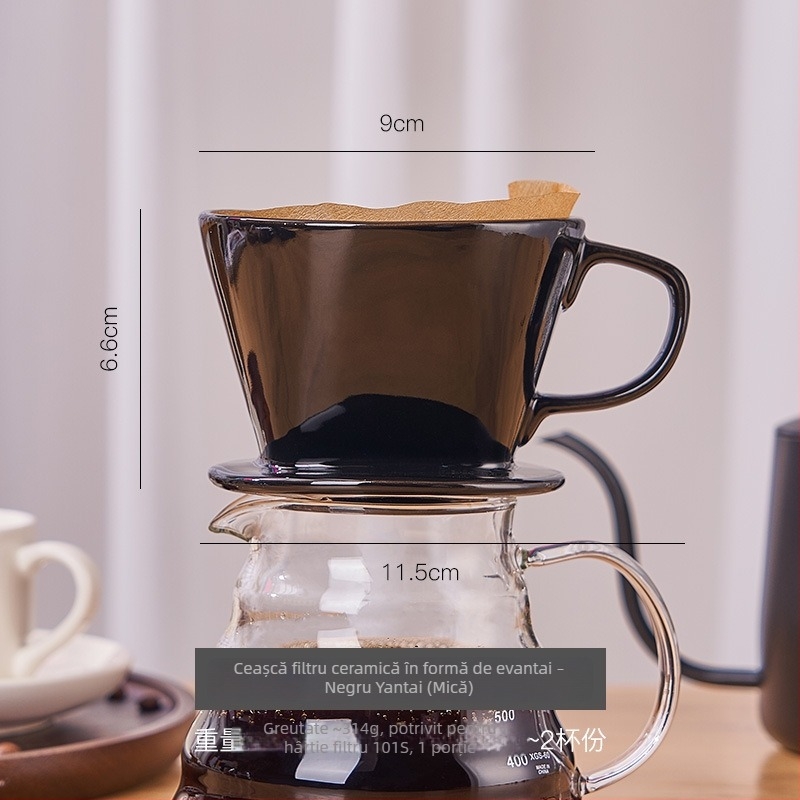 Filtru de cafea din porțelan pentru infuzie manuală, formă fan 102, filtru picurător cu trei găuri, pentru birou