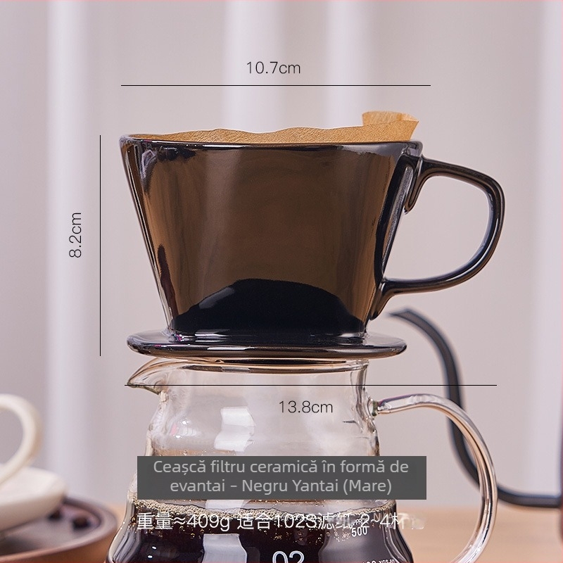 Filtru de cafea din porțelan pentru infuzie manuală, formă fan 102, filtru picurător cu trei găuri, pentru birou