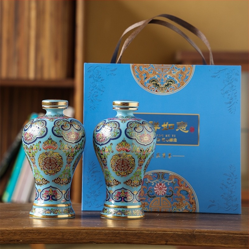 Vas de vin din porțelan Jingdezhen, cloisonné emailat, decor pentru casă