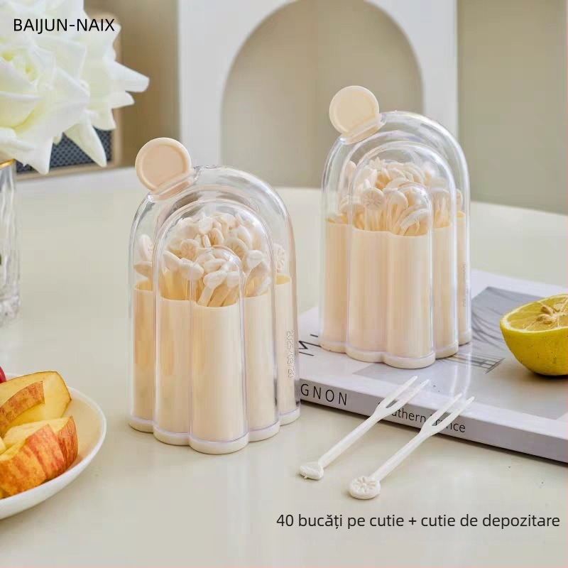 Set de furculițe din plastic de unică folosință, cu două dinți, pentru fructe, prăjituri și deserturi