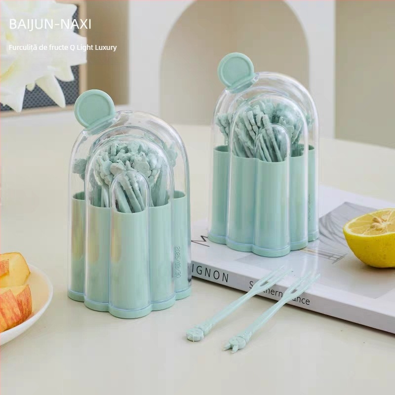Set de furculițe din plastic de unică folosință, cu două dinți, pentru fructe, prăjituri și deserturi
