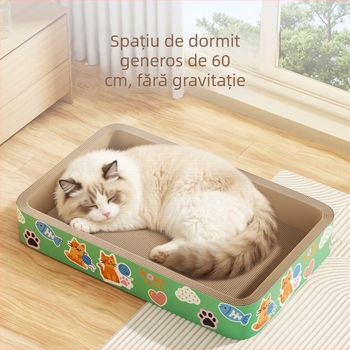 Combo mare: placă pătrată pentru zgâriere și pat pentru pisici, din carton ondulat durabil, rezistent la zgârieturi și emisii reduse de fibre