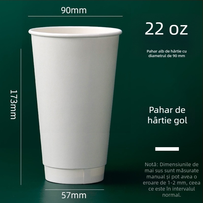 Cupe de hârtie cu logo personalizat pentru băuturi calde și reci, izolație cu pereți dubli, rezistență la temperaturi înalte, 601–700 ml, pachet de 1000 bucăți