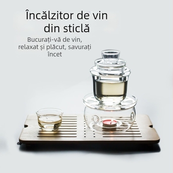 Set de încălzire pentru vin de orez din sticlă rezistentă la temperaturi înalte — oală de vin și pahare pentru uz casnic, stil vintage