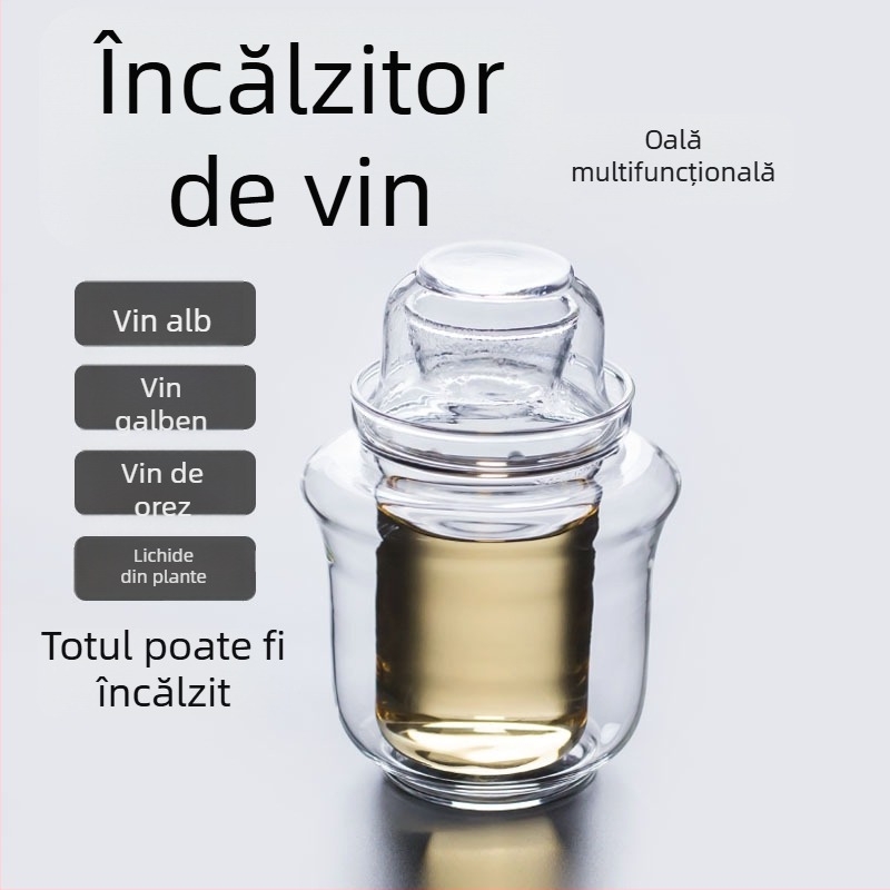 Set de încălzire pentru vin de orez din sticlă rezistentă la temperaturi înalte — oală de vin și pahare pentru uz casnic, stil vintage