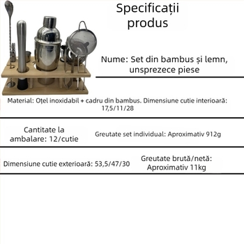 Set de 11 piese din oțel inoxidabil pentru cocktailuri – accesorii de bar