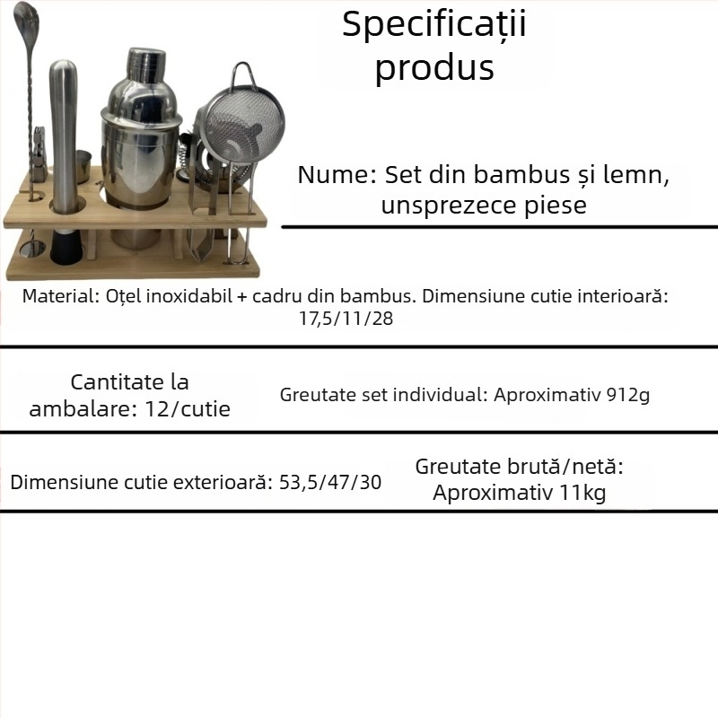 Set de 11 piese din oțel inoxidabil pentru cocktailuri – accesorii de bar