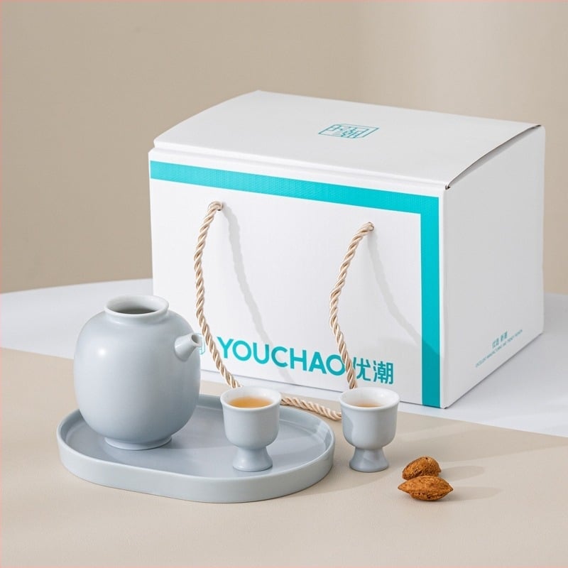 Set mini ceramic pentru băuturi, cu o oală și două pahare, dozator de băuturi și pahare pentru împărțire